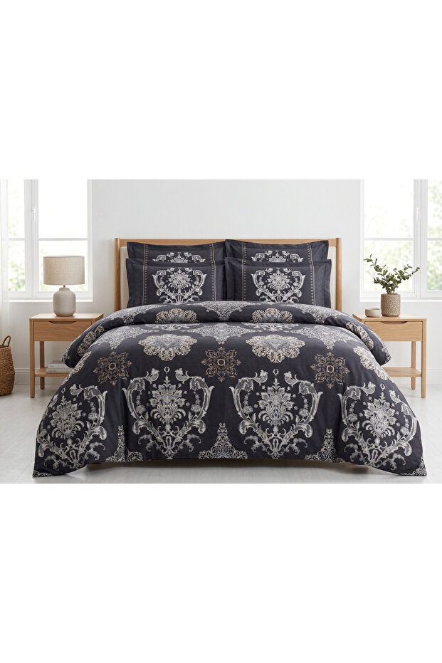 Premium 100% Cotton Satin Double 6-Piece Duvet Cover Set (with Sheets)