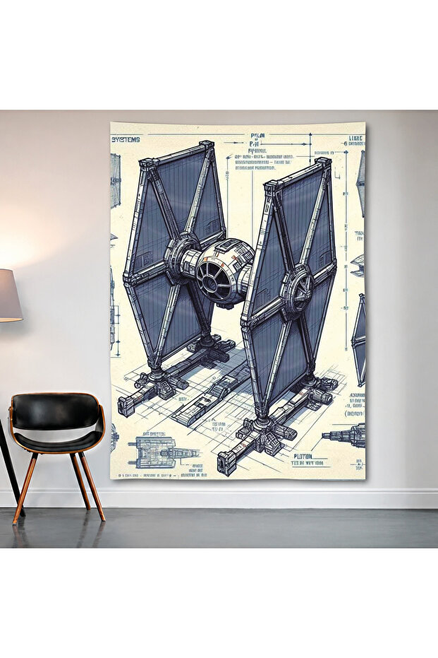 Star Wars Tie Fighter Blueprint Wall Cloth Wall Tapestry First Quality Satin Fabric Poster
