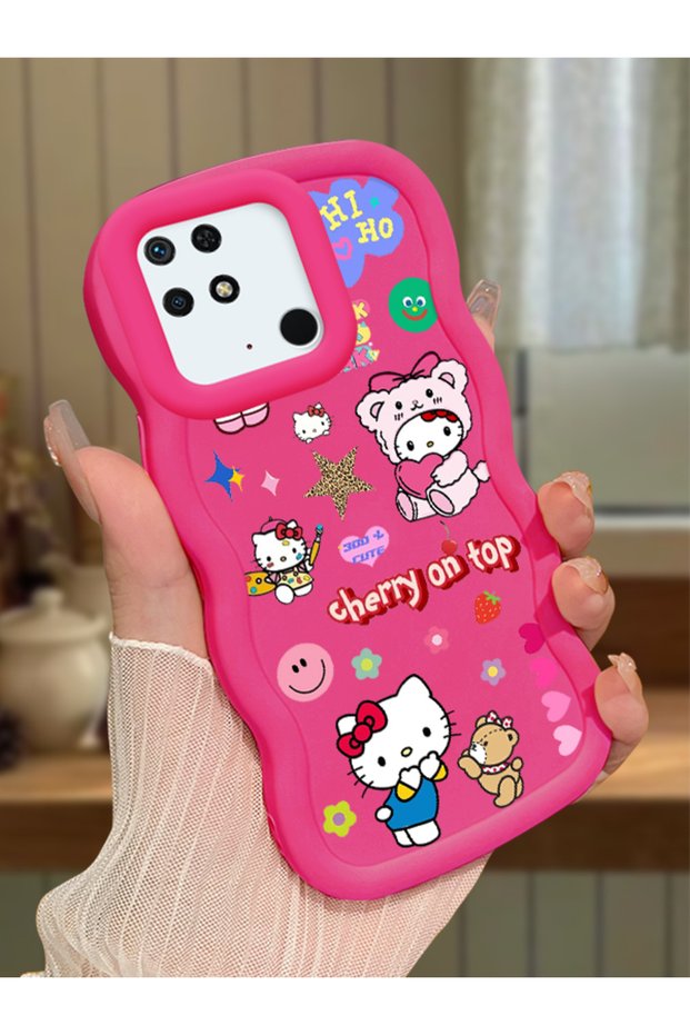 Redmi 10C Compatible Case Camera Protector Red Silicone Couple Phone Case Kitty Pattern
