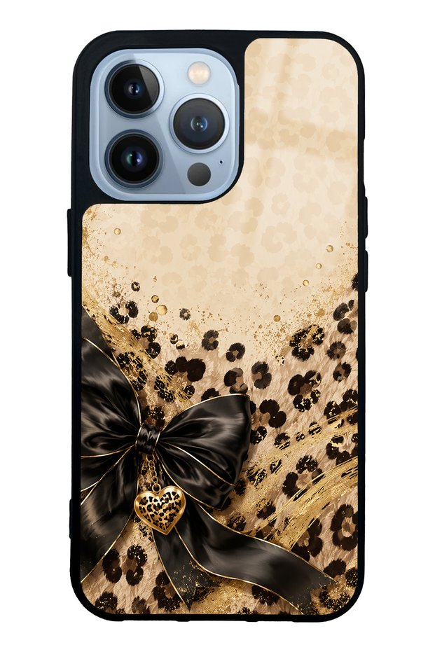 iPhone 13 Pro Golden Leopard Heart Design Glossy Phone Case