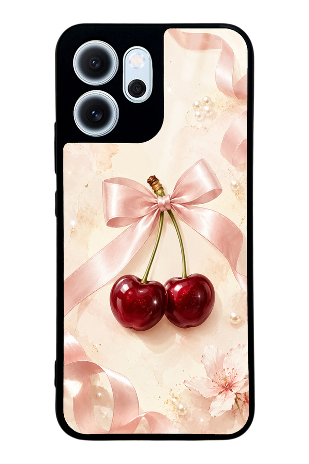 Oppo Reno 14F Cherry Pearl Ribbon Design Glossy Phone Case