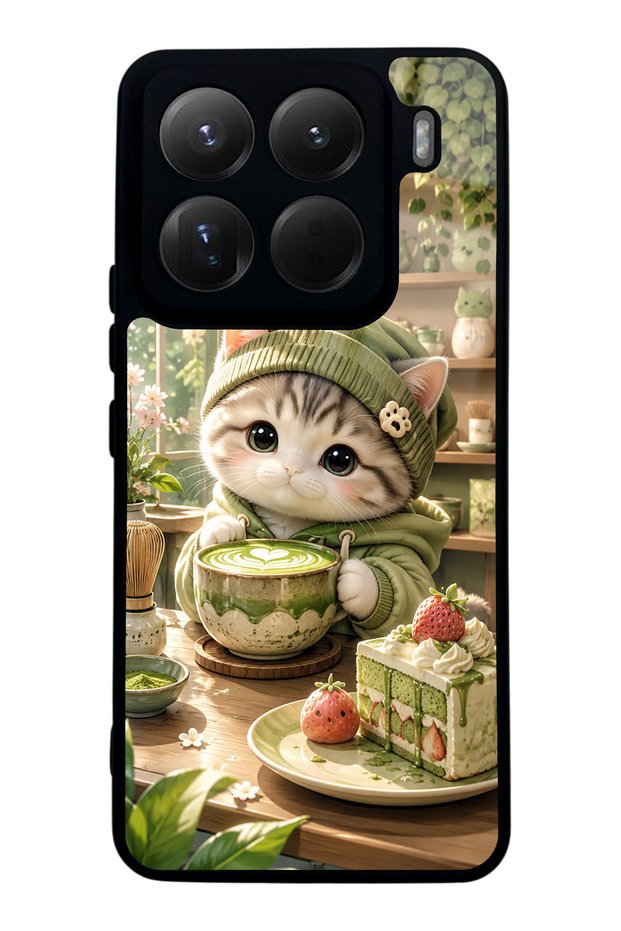Xiaomi 15Pro Matcha Kitty Café Design Glossy Phone Case