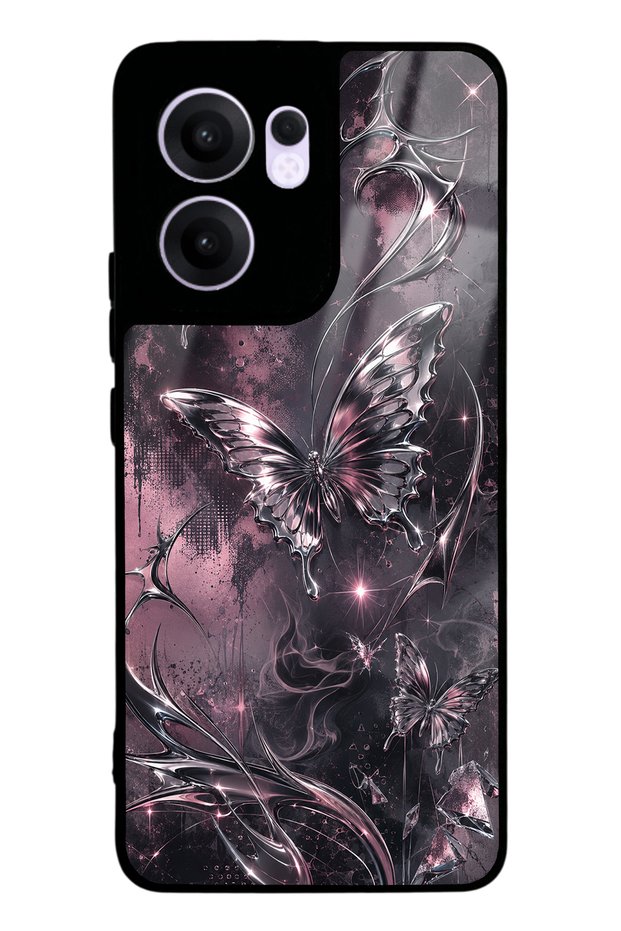 Oppo Reno 13F Rose Chrome Butterfly Design Glossy Phone Case