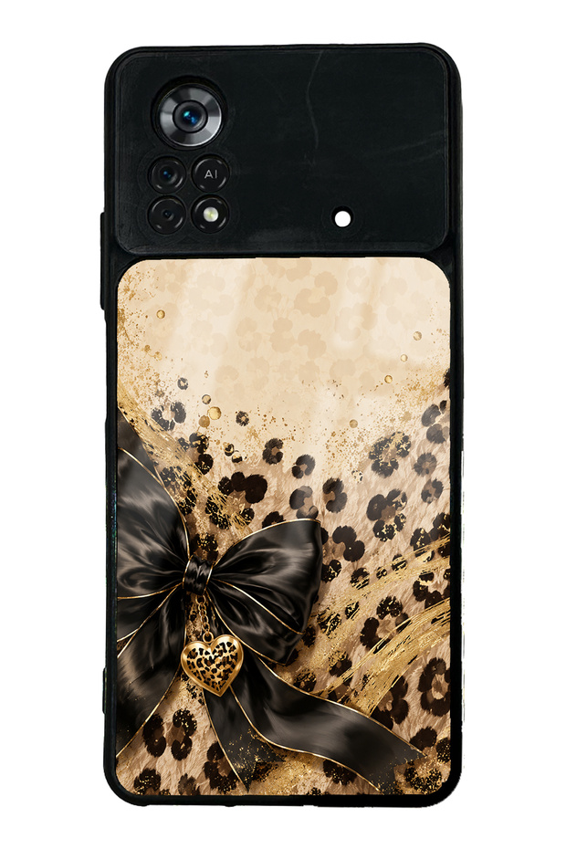 Xiaomi Poco X4 Pro Golden Leopard Heart Design Glossy Phone Case