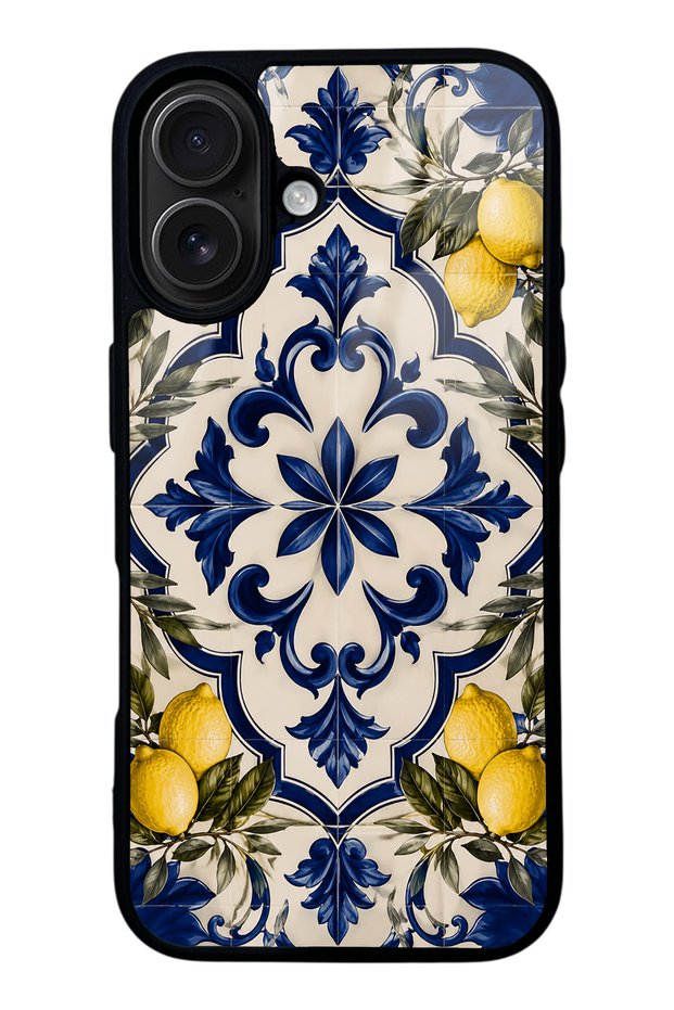 iPhone 16 Royal Lemon Mosaic Design Glossy Phone Case