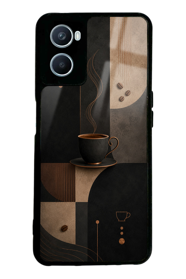 Oppo A96 Glossy Phone Case with Black Mocha Coffee Design