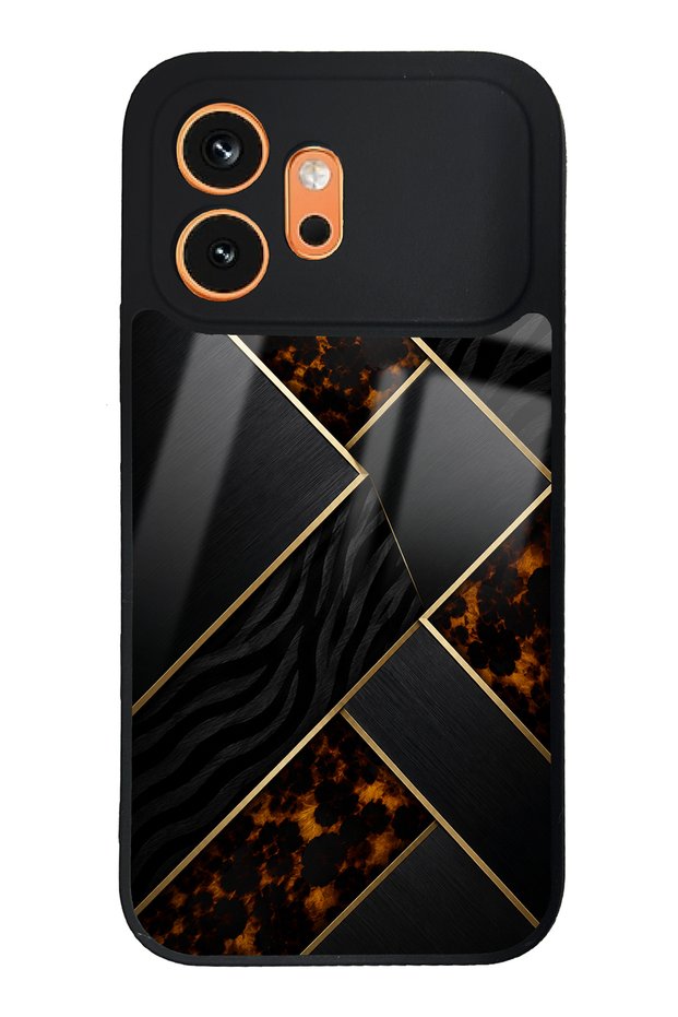 Honor 600 Glossy Phone Case with Black Mosaic Design