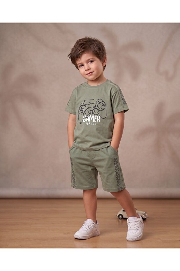 Boys' Summer Gamer Printed Shorts and T-Shirt Set for Ages 2-3-4-5-6
