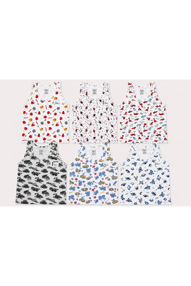 Children's Boys' Elastane Printed Undershirt Set of 6