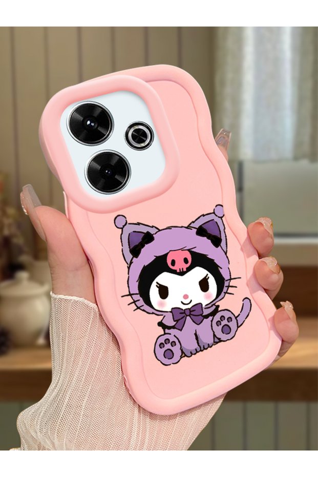 Redmi 13X Compatible Case Camera Protector Pink Silicone Couple Phone Case Kuromi Pattern