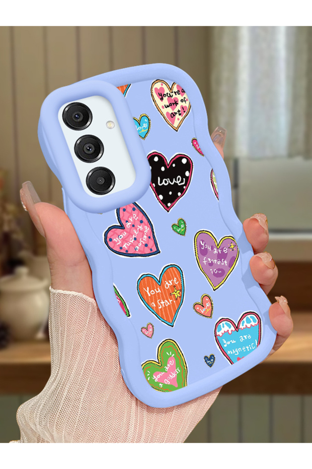 Samsung Galaxy A16 Compatible Case Camera Protector Blue Silicone Couple Phone Case Heart Pattern