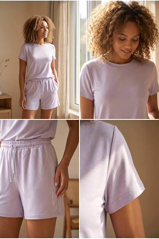 Kadın Basic Modal Tişört Lila - 2