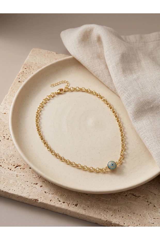 Gold Color Evil Eye Model Brass Women's Necklace