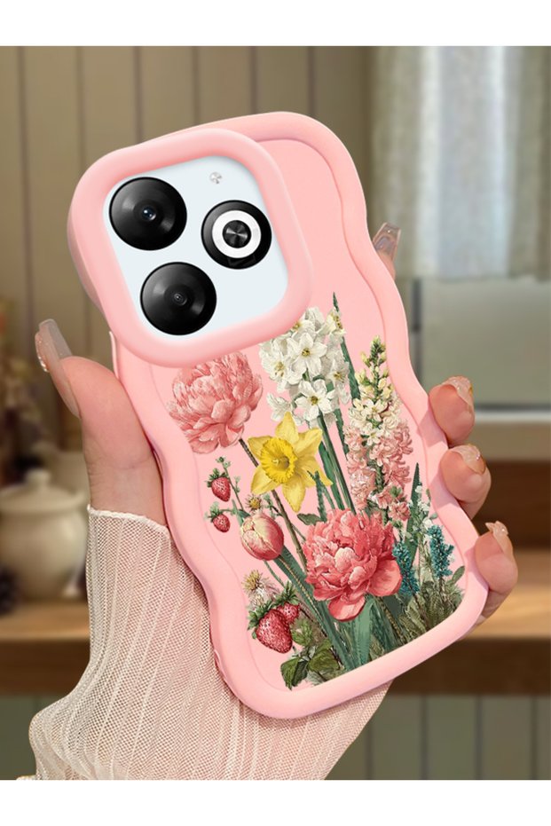 Infinix Hot 40I Compatible Case Camera Protector Pink Silicone Couple Phone Case Floral Pattern