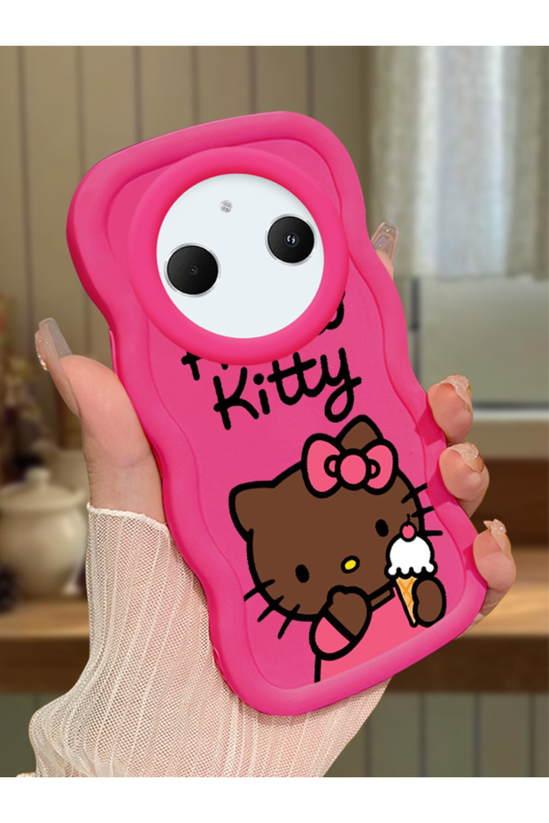 Redmi A3 Pro Compatible Case Camera Protector Red Silicone Couple Phone Case Kitty Pattern