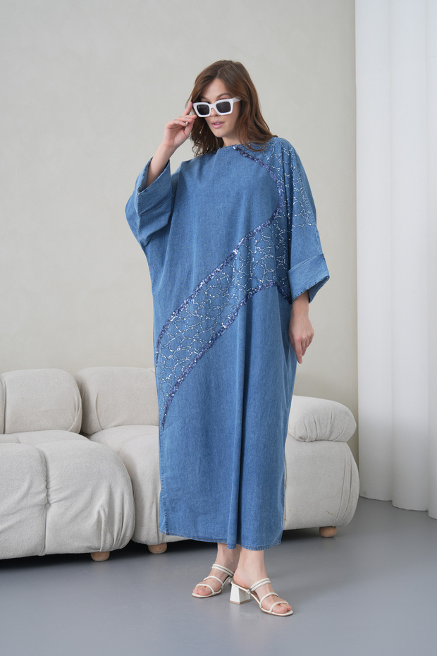 Women's Bat Sleeve Long Denim Dress
