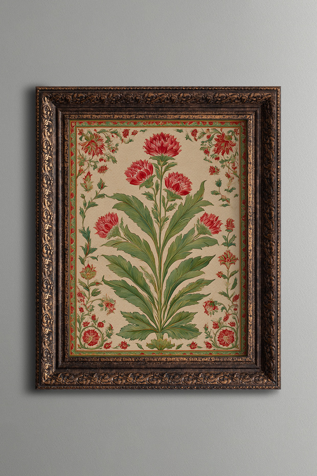 Traditional Carnation Motif - Vintage Patterned Painting - Thick Model