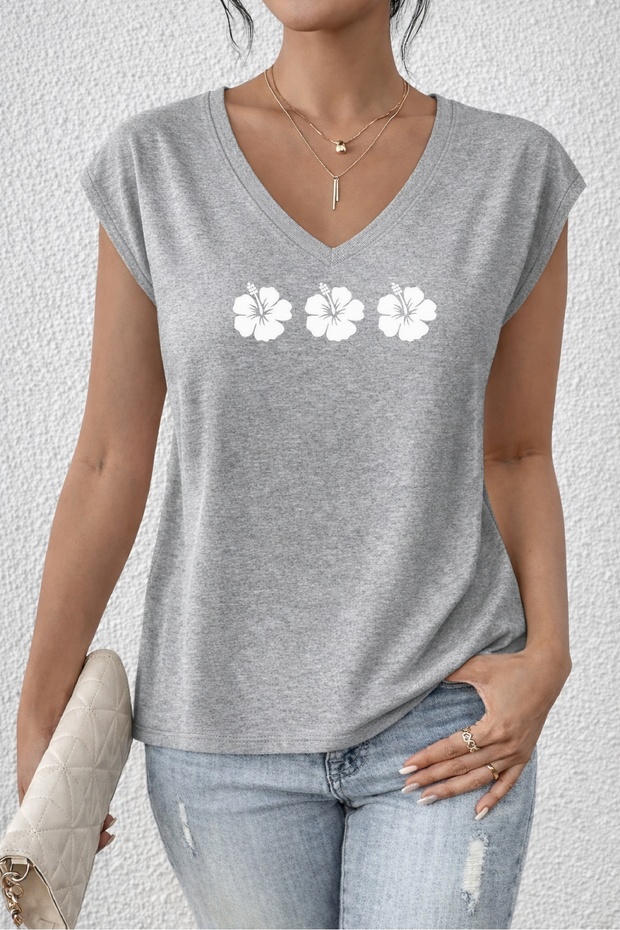 Women's Mix Printed V-Neck Sleeveless Regular Fit Comfortable T-Shirt