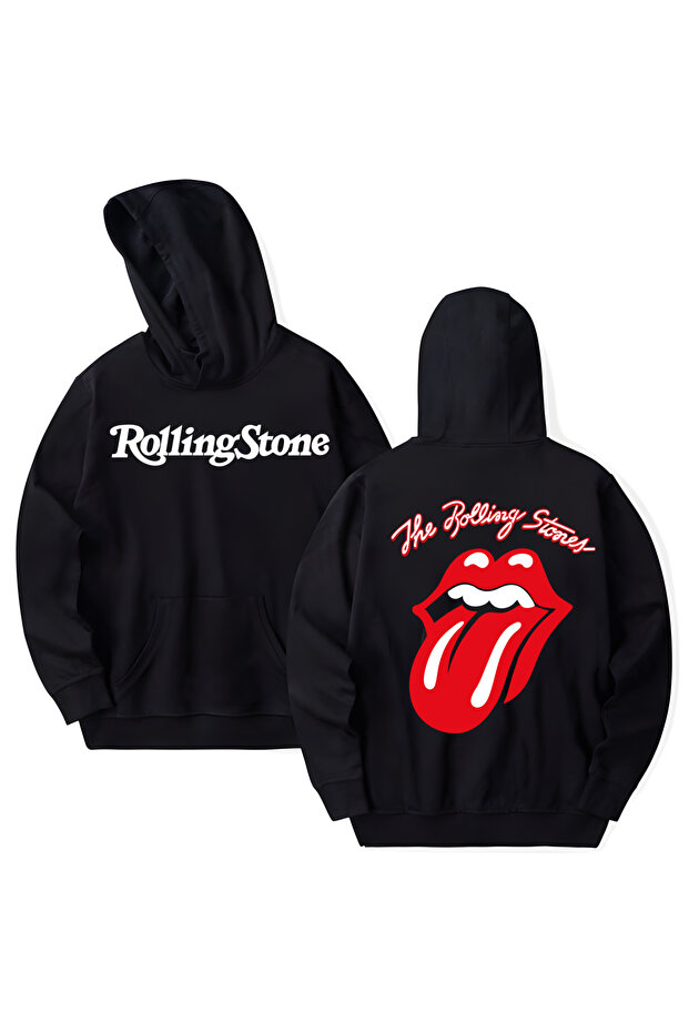 The Rolling Stones Printed Cotton Long Sleeve Hooded Sweatshirt with 3 Yarns