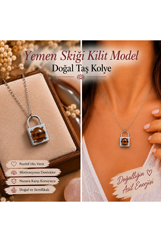 Yemeni Agate Lock Model Natural Stone Necklace Certified