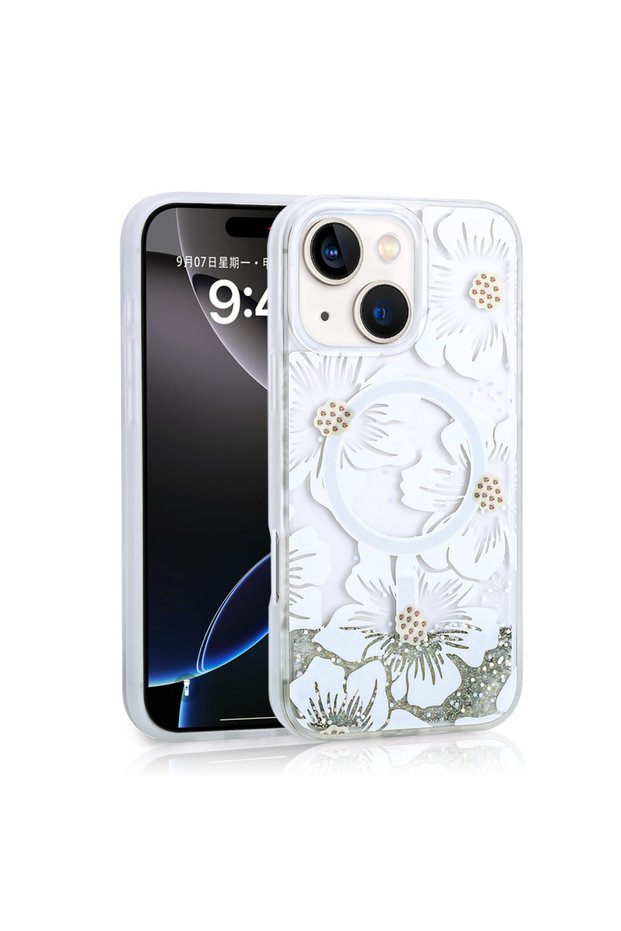 iPhone 15 Case Liquid Glitter Patterned Magsafe Camera Raised Silicone Vrdr