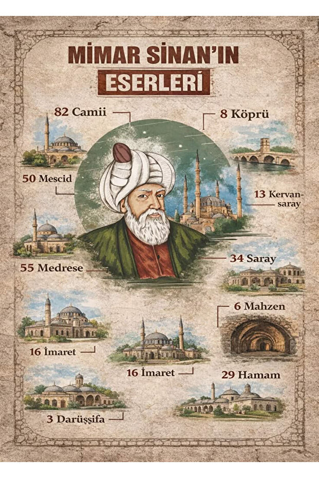 لوحة أعمال المعماري سينان (مقاسها 25×35 سم)