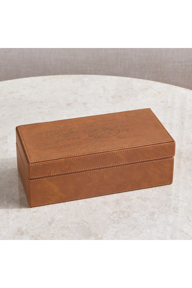 Raha Cognac Faux Leather Decorative Box - 25 cm