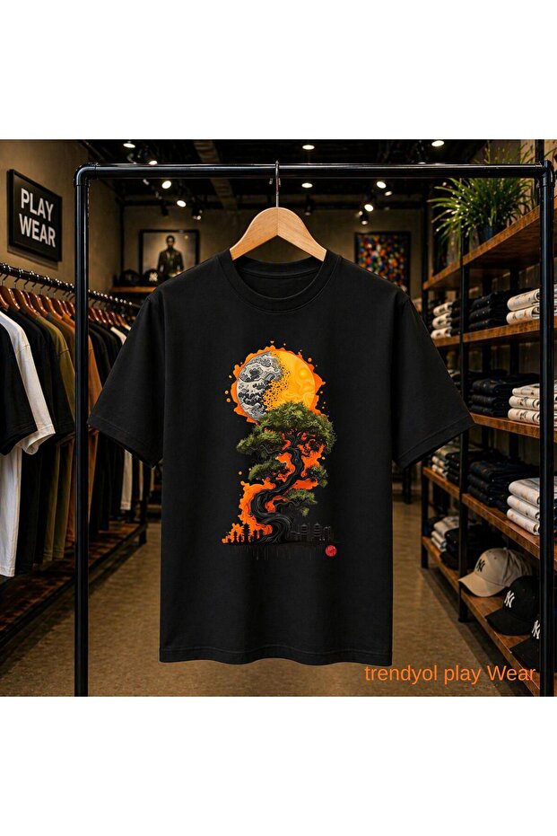 Ivy Tree Moon Printed 100% Cotton Oversize Loose Regular Fit Crew Neck T-Shirt