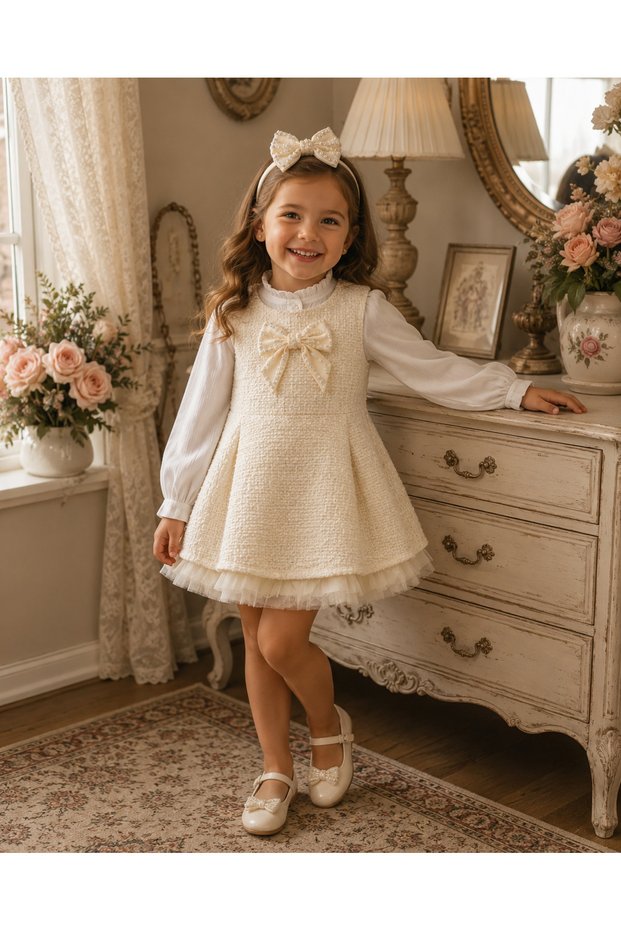 Pearl Grace 3-Piece Girls' Set with Hair Accessory Blouse and Jile