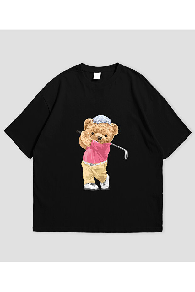 Golf Bear Printed Unisex Oversize T-Shirt