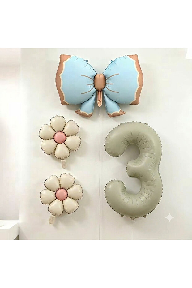 Blue Bow Cream Number Birthday Party Age Celebration Set