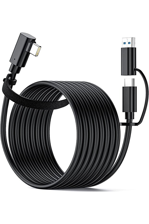 كابل USB-C إلى C بطول 16 قدم/5 متر لأوكولوس كويست 2/1، كابل نقل بيانات عالي السرعة مع محول USB-A، متوافق مع ألعاب الواقع الافتراضي على الكمبيوتر
