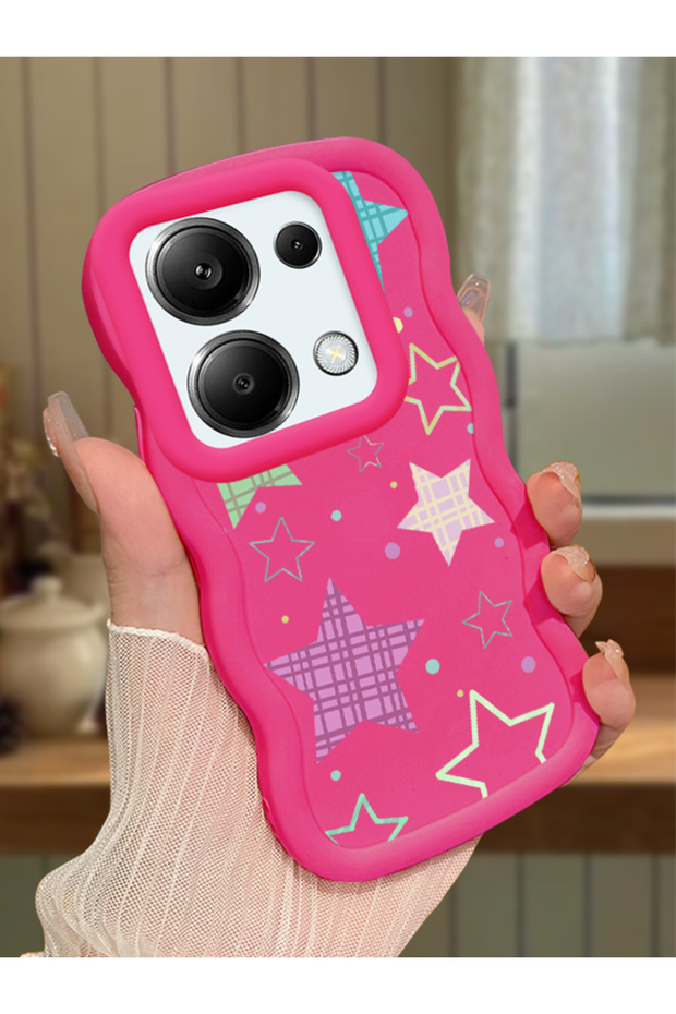 Poco M6 Pro 4g Compatible Case Camera Protector Red Silicone Couple Phone Case Star Pattern
