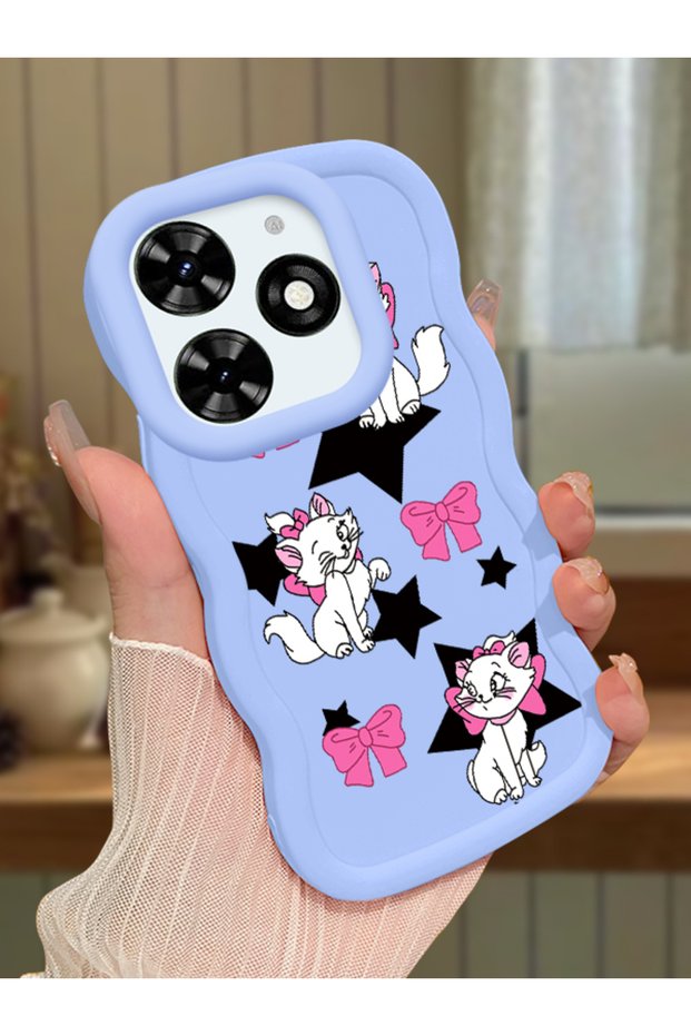 Tecno Spark 20C Compatible Case Camera Protector Blue Silicone Couple Phone Case Character Pattern