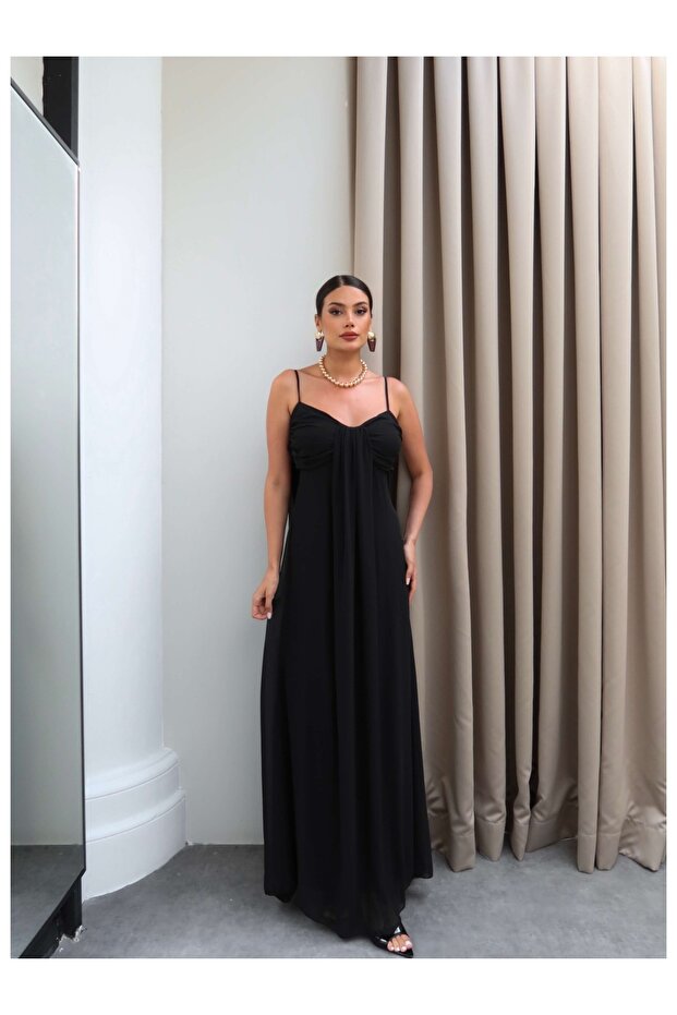 Long Dress with Gathered Detail Straps