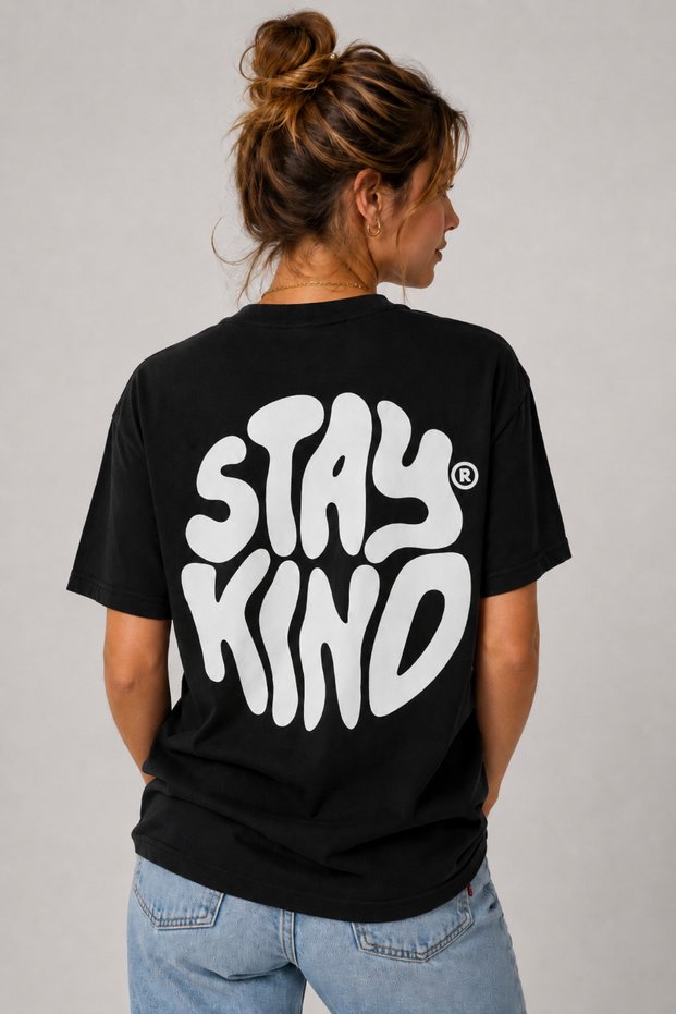 Women's Oversize Stay Kind Printed T-Shirt 100% Cotton Comfortable Fit Streetwear Casual Crew Neck Short Sleeve T-Shirt