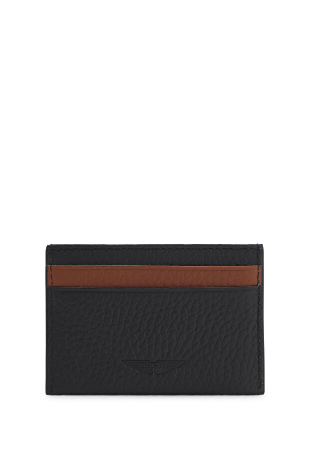 Men's Double Tone Logo Embossed Textured Genuine Leather Black Card Holder