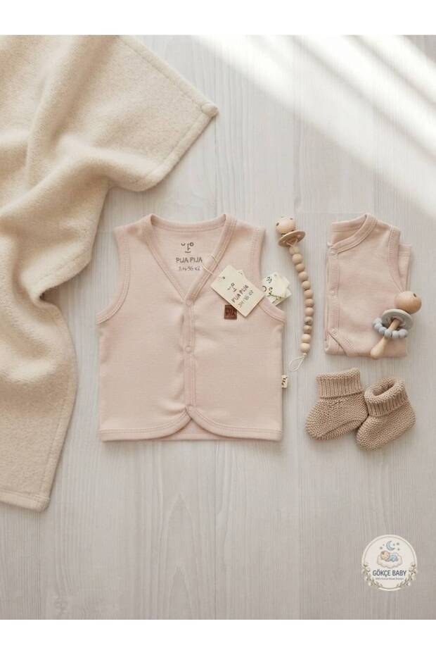 Organic Cotton Snap-Up Baby Vest – Sleeveless, Soft and Breathable Baby Vest | Beige