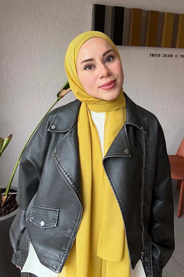 شال من قماش الكريب الشيفون - أصفر
