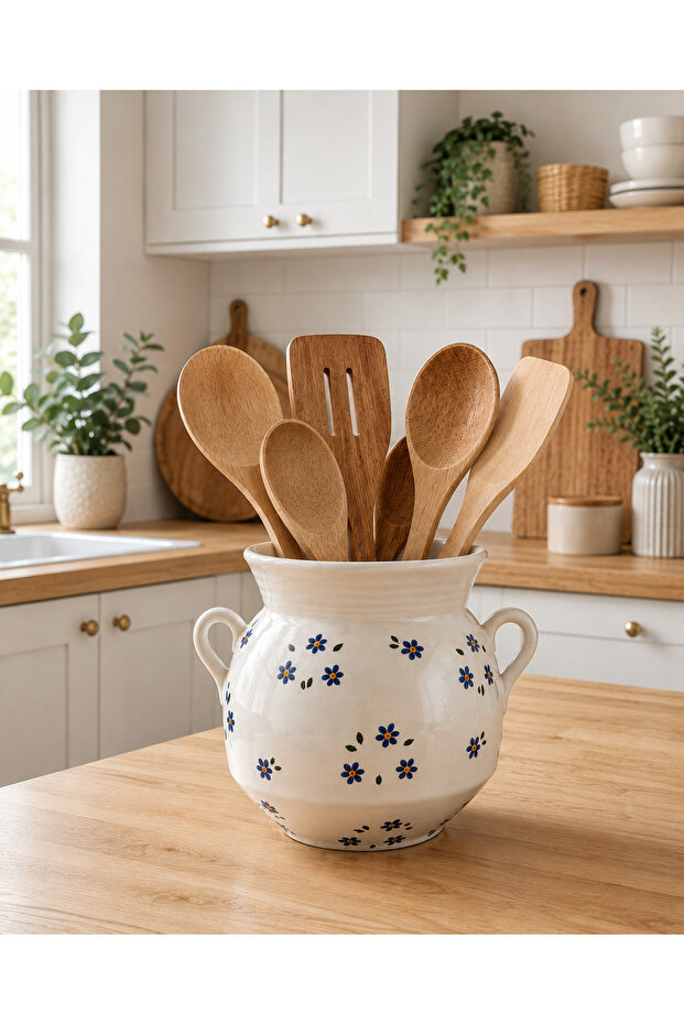 Blue Floral Patterned Decorative Spoon Holder