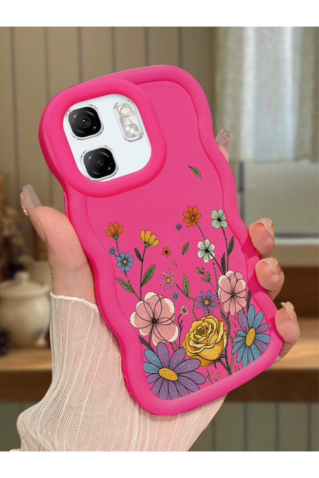 Infinix Hot 50I Compatible Case Camera Protector Red Silicone Couple Phone Case Floral Pattern