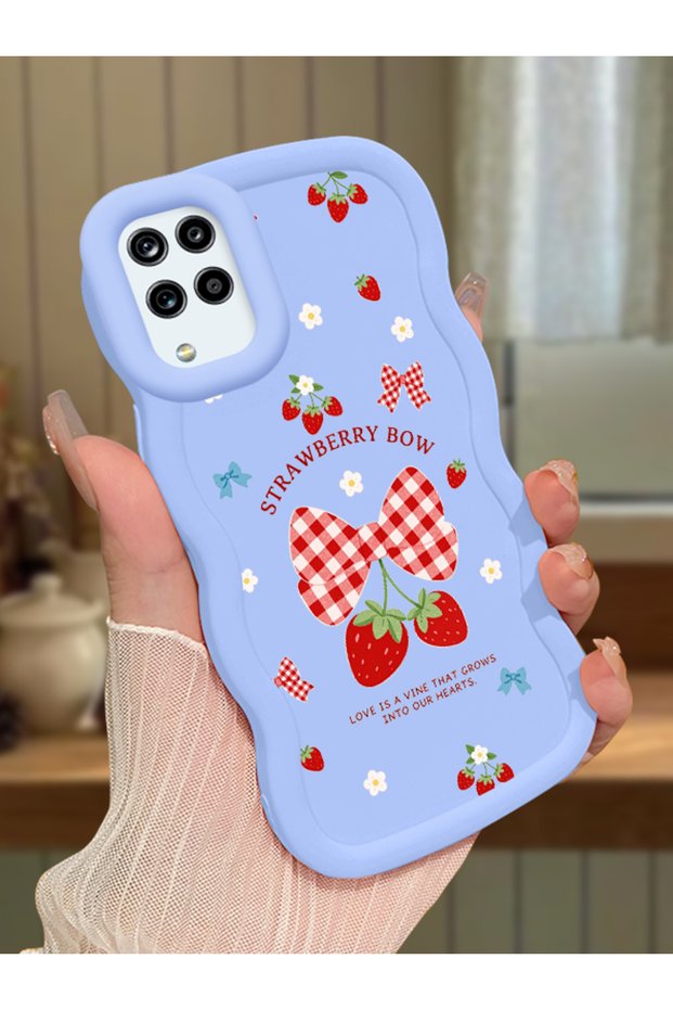 Samsung Galaxy A12 Compatible Case Camera Protector Blue Silicone Couple Phone Case Strawberry Pattern