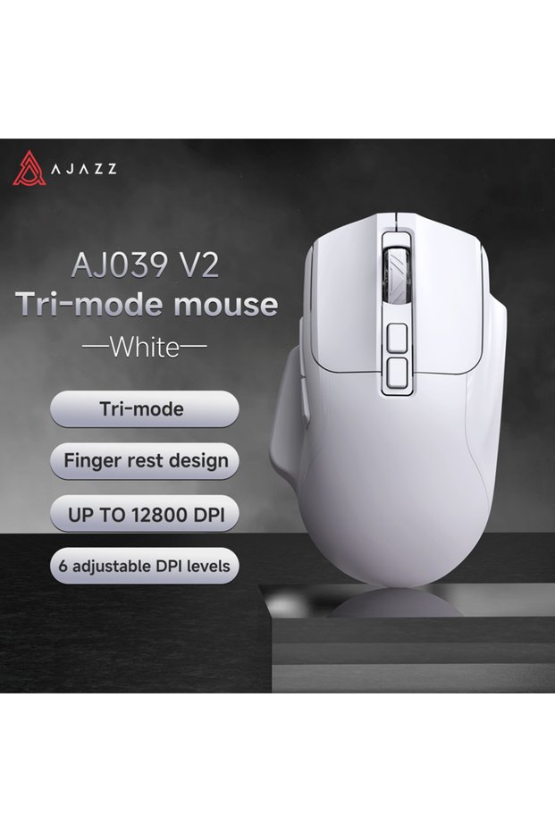 Ajazz White-Tri mode AJAZZ AJ039V2 Wired Three-Mode 2.4G/Bluetooth Wireless Gaming Mouse, Cost-Effec