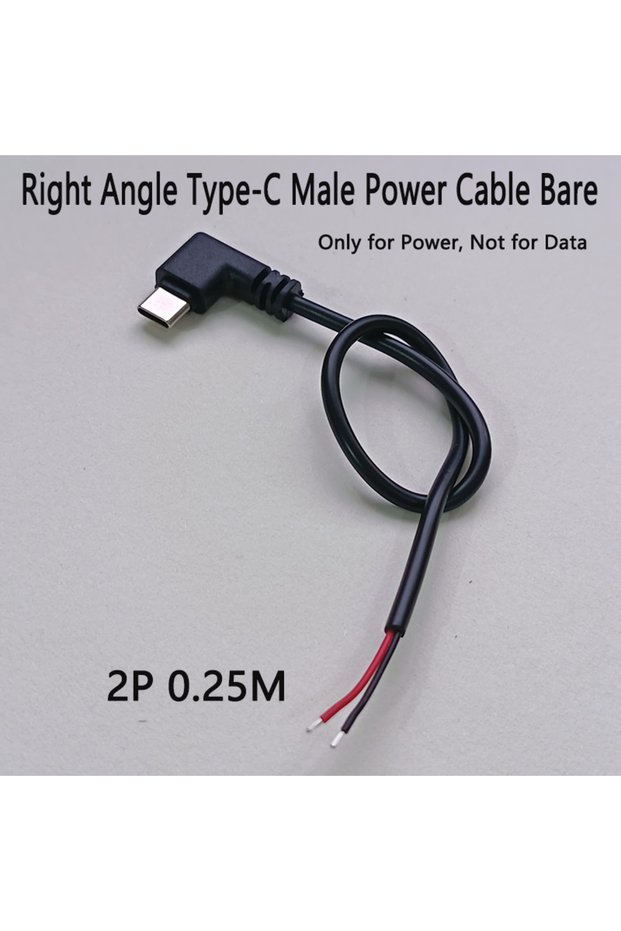 Type-C 2P 0.25M 1PC Right Angle USB 2.0 / Type-C Male Bare Wire Power Cable 2P 4P 0.25M/0.3M/1M Open