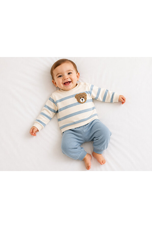 Punch Embroidered Striped Baby 2-Piece Set – Sweatshirt and Bottoms