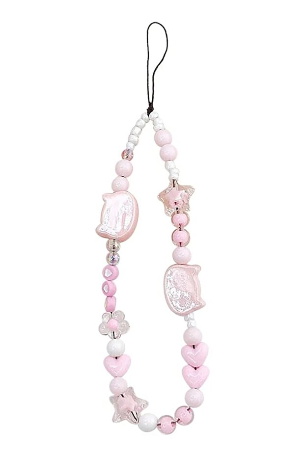 Mobile Phone Chain Strap, Cute Kitten Head Star Flower Heart Beaded Case Charm Lanyard
