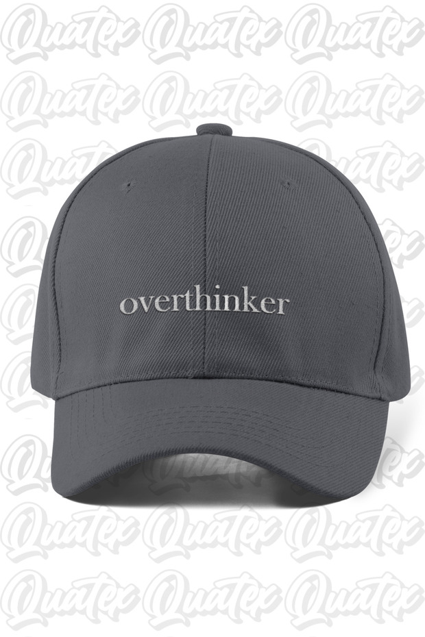 قبعة مطرزة من Overthinker - لون رمادي 100% قطن جبردين، قبعة موديل للجنسين