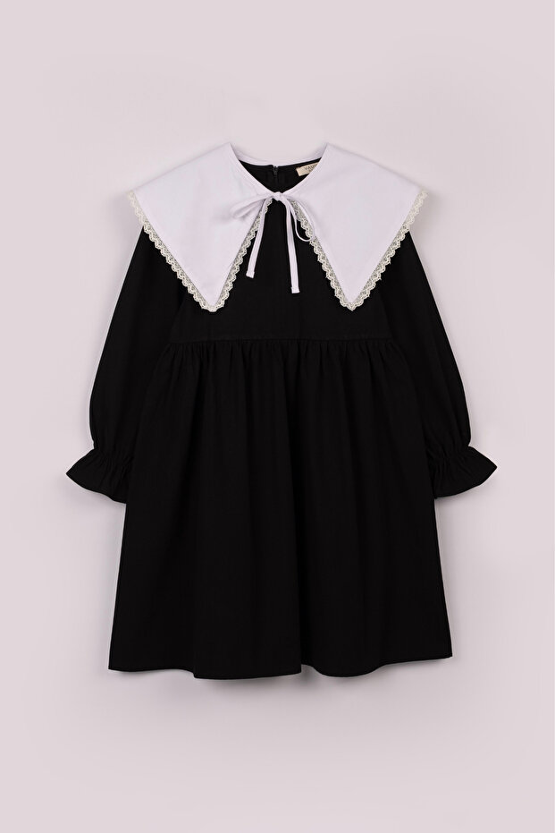 Girl's Dress Lace Collar White Collar Bow Detail Long Sleeve 6-11 Years