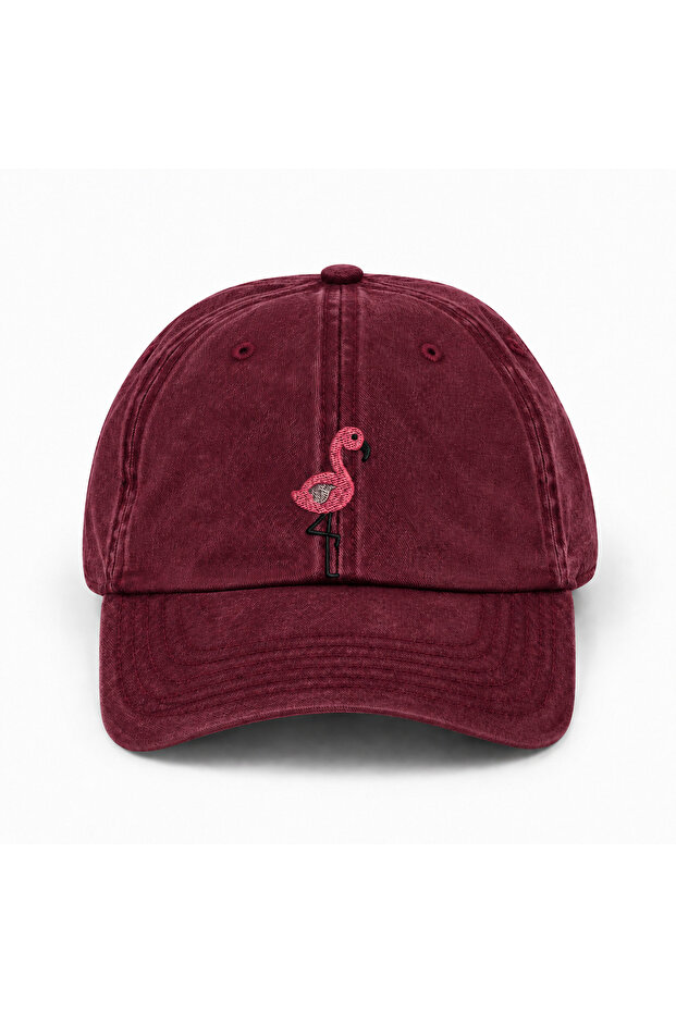 Flamingo Embroidered Unisex Cotton Vintage Washed Adjustable Cap Hat (Flamingo Embroidered Hat)