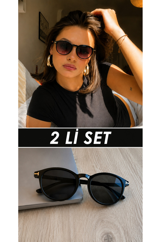 Alcor -Set of 2 Women's Sunglasses 1 Black Gradient 1 Black Uv400 Sun Protection Case and Cloth Gift